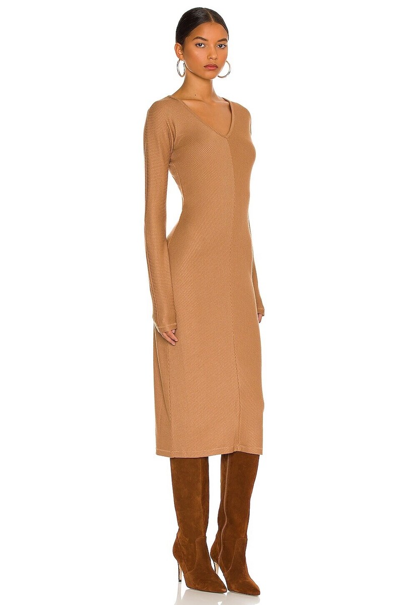 camel ribbed midi dress ASOS DESIGN textured rib knit orange braided halter midi dress in camel