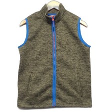 Lands End Youth L 14-16 Zip Front Fleece Vest Green Blue Trim Side Pockets
