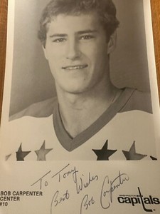 Bobby Carpenter Washington Capitals Autographed 5.25x 8.50 Black & White Photo