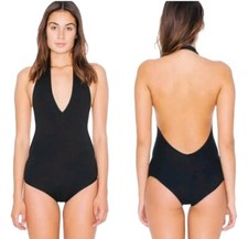 American Apparel Chic Low Back One Piece Halter Swimsuit Jet Black NWOT Size M