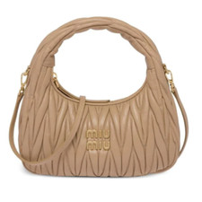 $2750 Miu Miu Wander Matelassé Nappa Leather Hobo Shoulder Bag New
