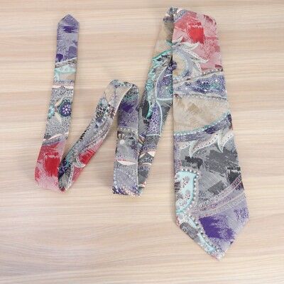 Suit Dress Tie Mens Blue Gray Abstract Paisley Art Necktie Boho Eclectic BENE