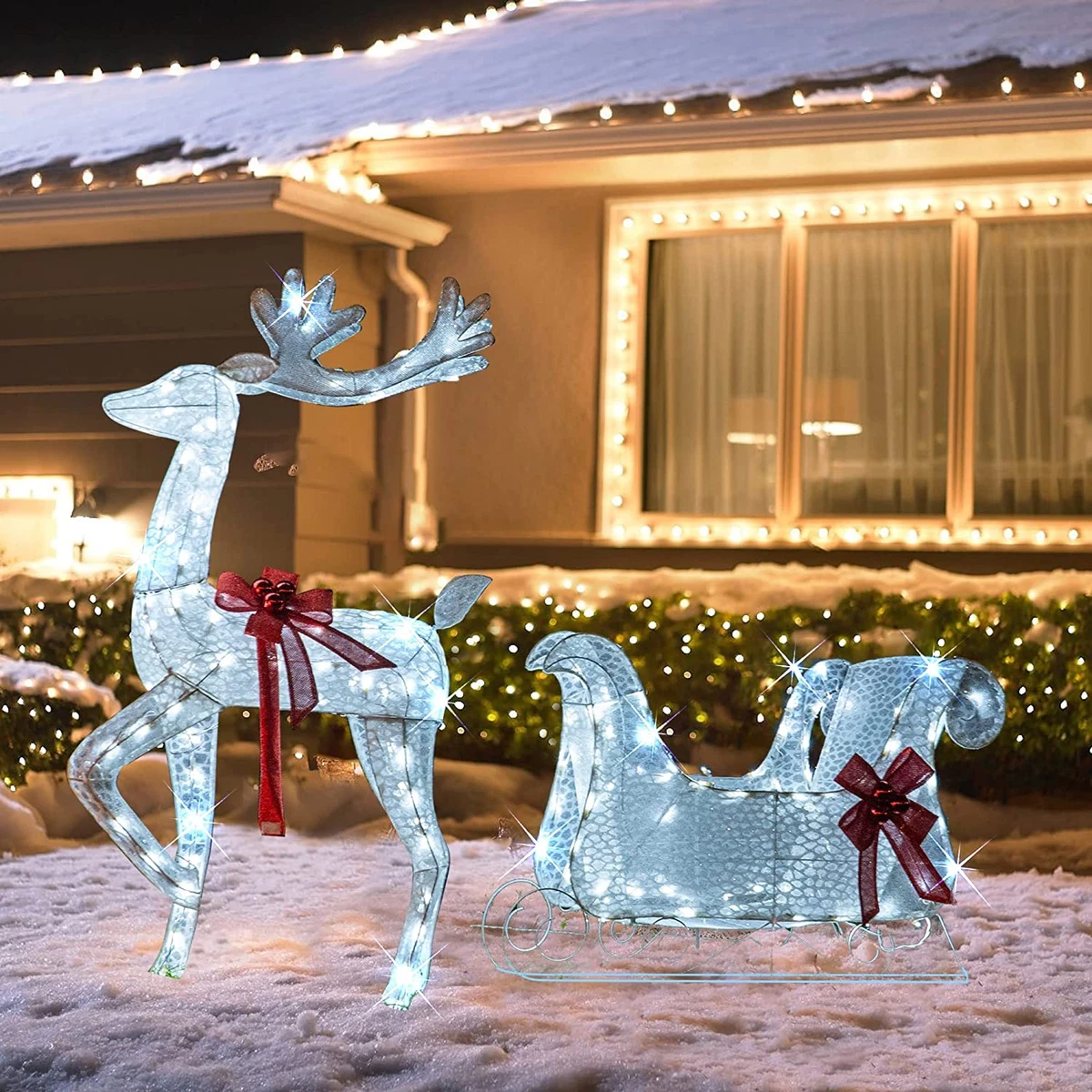 3D Santa Sleigh Reindeer Outdoor Christmas Decor w 100 LED