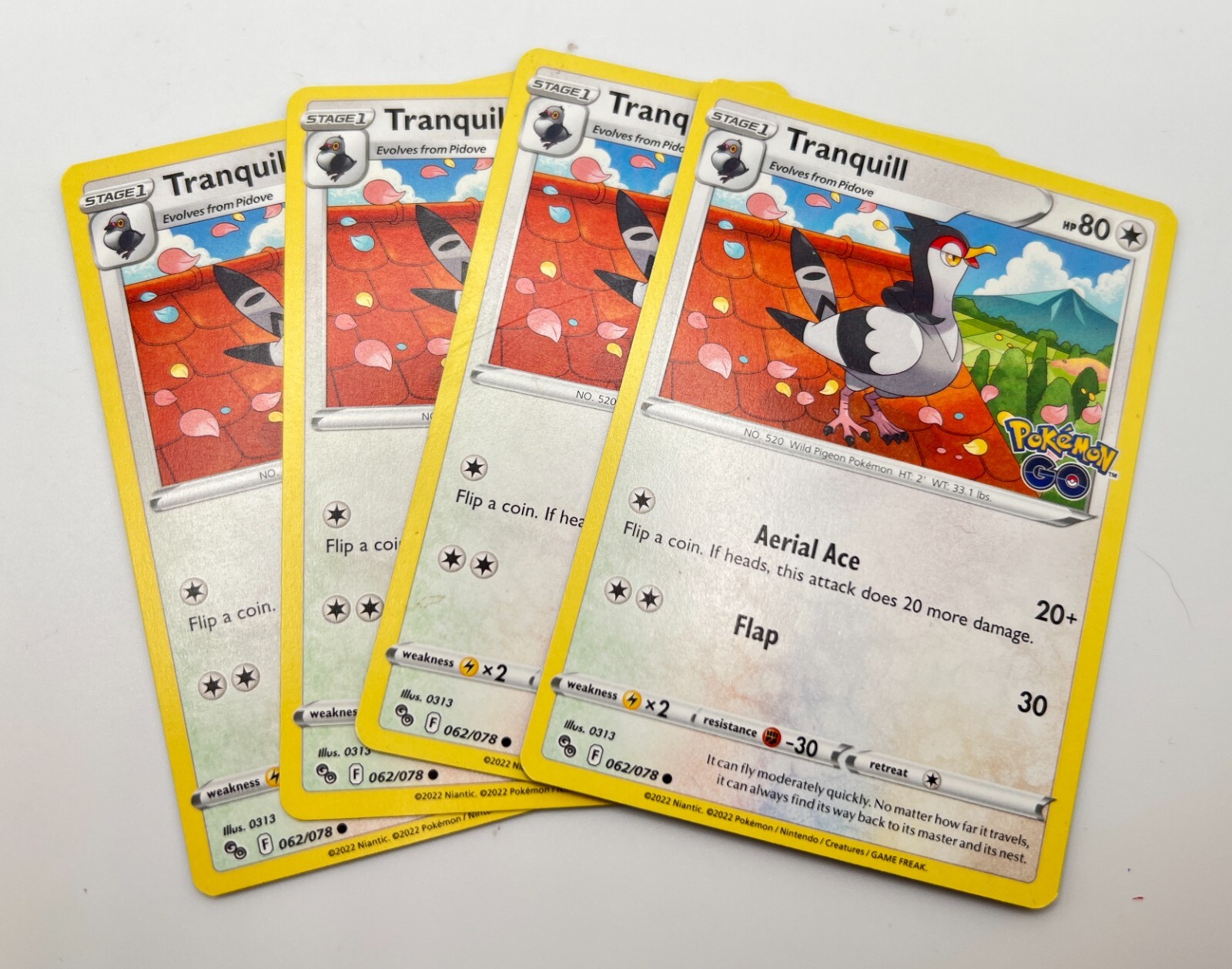Tranquill 062/078 x4 4x Pokémon GO 2022 Playset