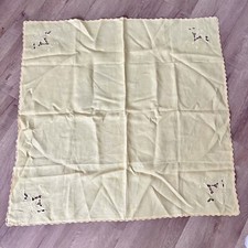 Vintage Tablecloth Table Topper Crochet Embroidered Yellow 34" Square - Mint