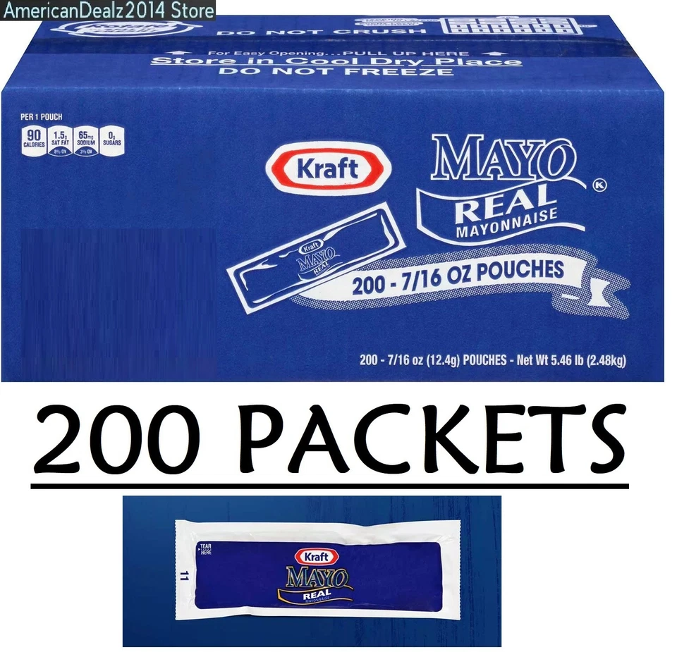 200 Packets - Kraft Real Mayo Mayonnaise Single Serve Packets 0.4375 oz EACH