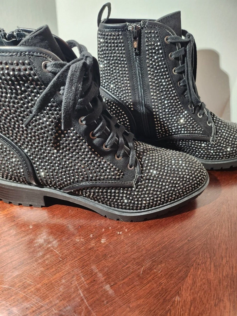 NEW wBOX Madden Girl Black Rhinestone Kirra Boots Sz 8.5 Never Worn