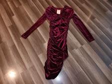 SHEIN Womens BAE velour Ruched Asymmetrical Hem wine color M size Dress NWT