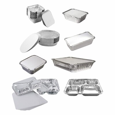 50 x Einweg Alufolie Tablett Behälter mit Deckel Backen BBQ Imbiss Blech