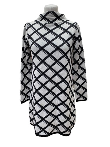 Marella Pulloverkleid schwarz silber Wollmischung Karo Long Top Größe Large Brustumfang 36" 12 - Bild 7 von 10