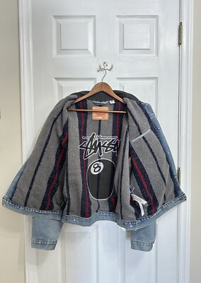 Size L Stussy X Levi's Embossed Indigo Trucker Jacket | eBay