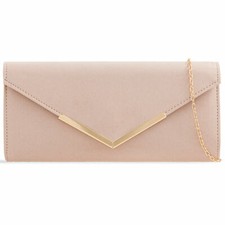 Women's Plain Suede Clutch Bag Wedding Party Prom Evening Shoulder Chain Handbag