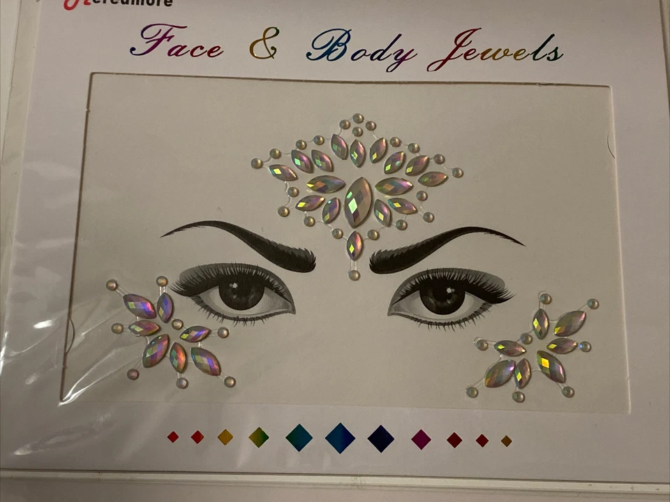 8 PCS Face Gems Stickers Rhinestones Crystals Rainbow Mermaid Face Jewels Sealed - Image 2 of 4
