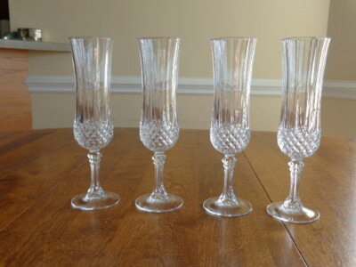 CRISTAL D ARQUES LONGCHAMP FLUTED CHAMPAGNE GLASSES LOT OF 4