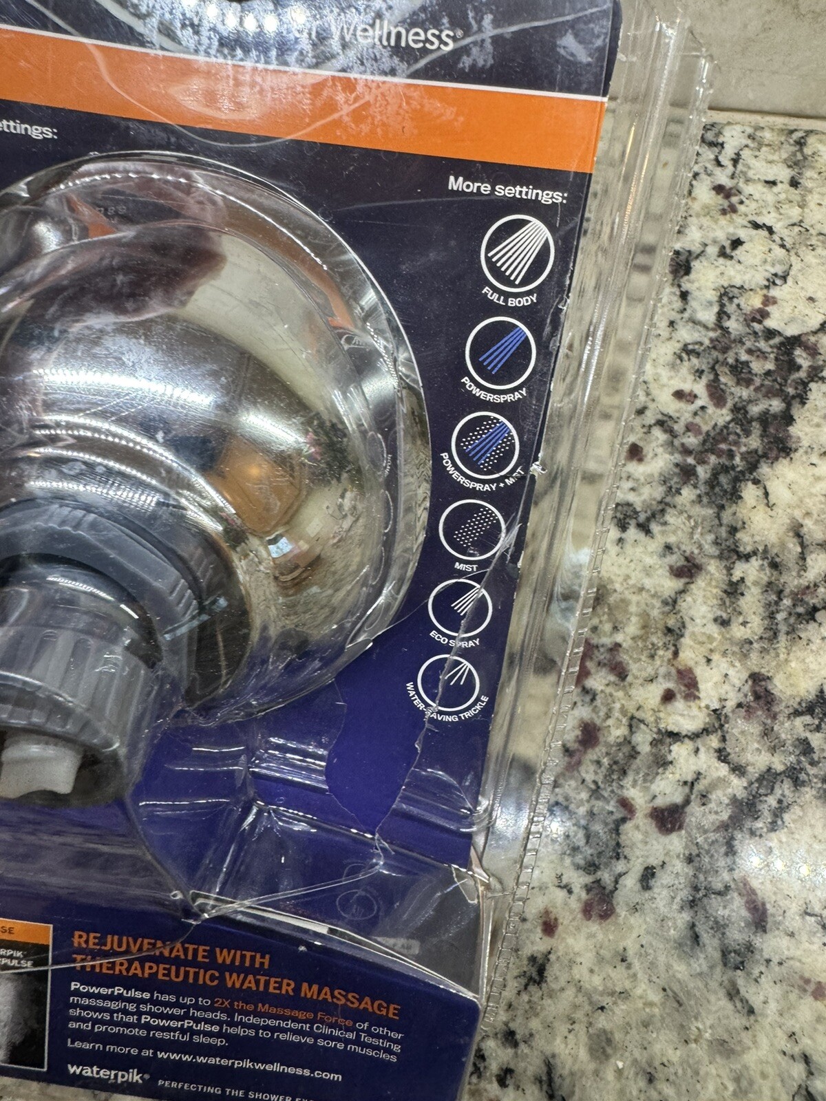 Waterpik Dual Power Pulse Shower Head 2X Massage Force 9 Sprays Easy