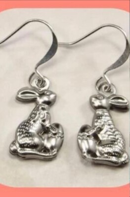 EASTER BUNNY RABBIT 3 D EARRINGS WITH EGG~CUTE EASTER GIFT~.925 STERLING HOOK