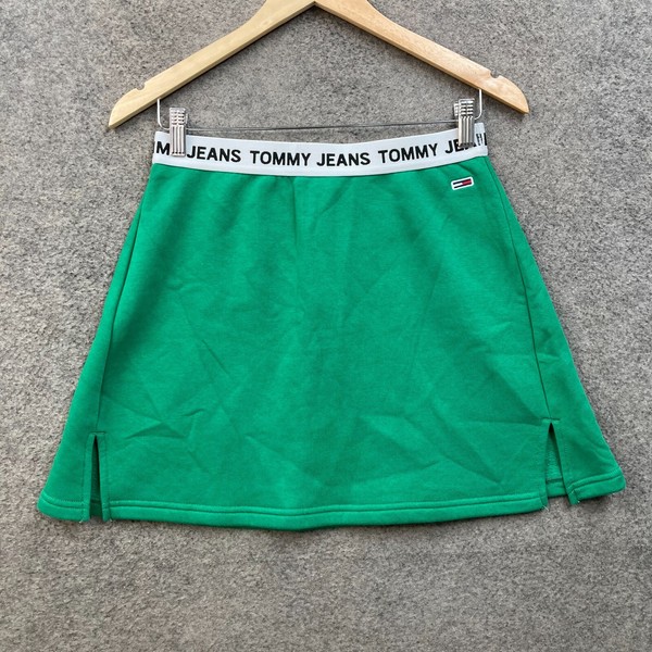 Tommy Jeans Womens Mini Skirt Size M Medium Green Elastic Waist Skater 32206