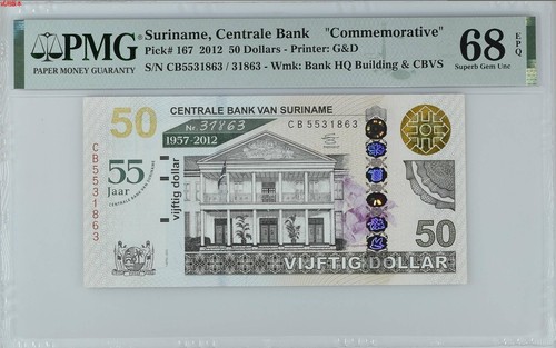 Suriname P167 2012 50 Dollars Commemorative PMG 68EPQ With Folder