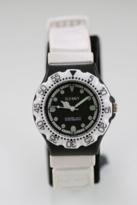 Old Navy Unisex Uhr Schwarz Edelstahl Weiß Gummi 30m WR Batterie Quarz