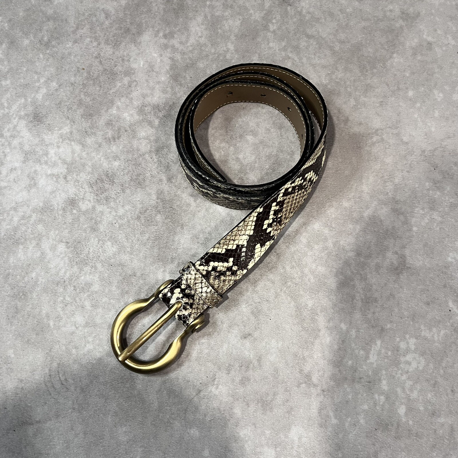 VTG Burberry Snakeskin Python Snake Leather Belt Brown Brass Buckle