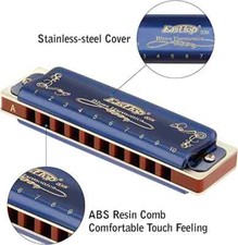 10 hole 20 tone diatonic blues harmonica with blue case
