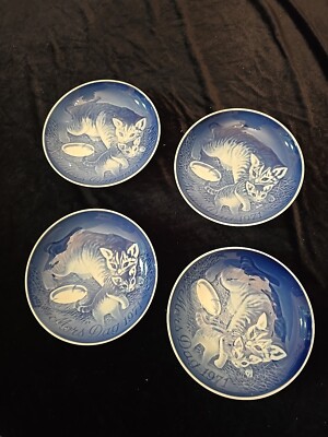 MOTHER'S DAY 1971  4 Vtg Copenhagen cobalt blue porcelain Plates Denmark