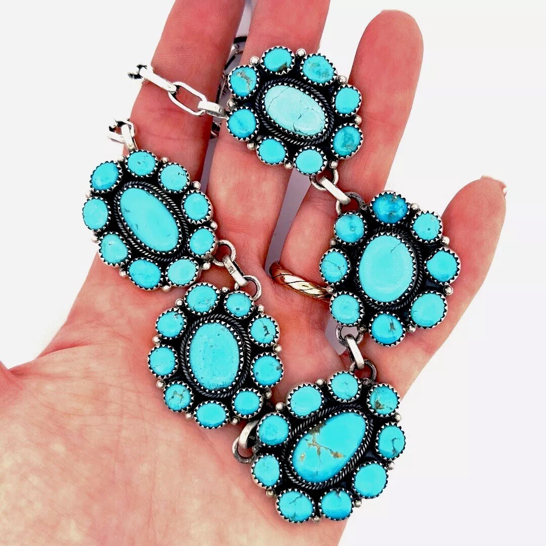 Navajo 925 Sterling Silver Turquoise Necklace Signed ZIA