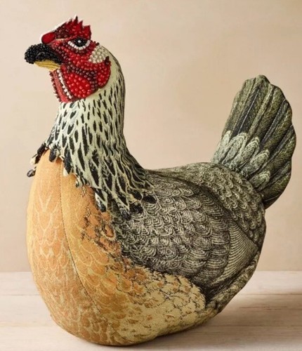 John Derian X Target 2024 Plush Beaded Chicken Pillow 14”x13” Fall Decor Bird - Picture 4 of 4