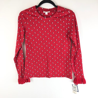 Charter Club Womens T Shirt Top Crochet Trim Sleeve Heart Print Supima Red PP