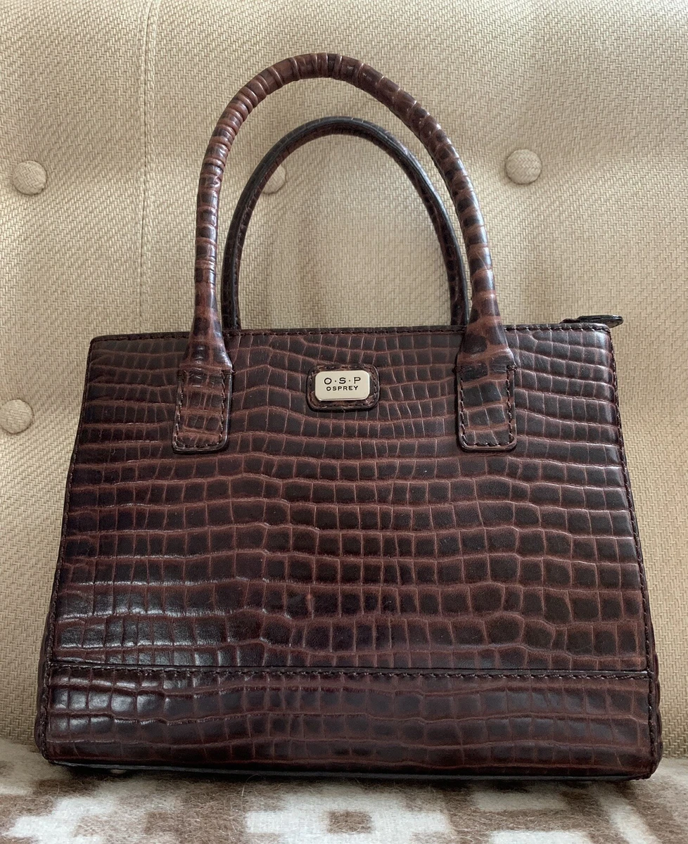 pre loved Osprey small Chocolate Brown Embossed Faux Croc Leather
