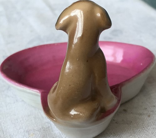 Vintage Ceramic Lustre Puppy In Basket Pin Dish. Marked Foreign. VGC. - Picture 6 of 10