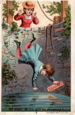 BOY FALLS IN WELL On LAUTZ BROS. SOAP Of BUFFALO, NY Victorian Trade Card