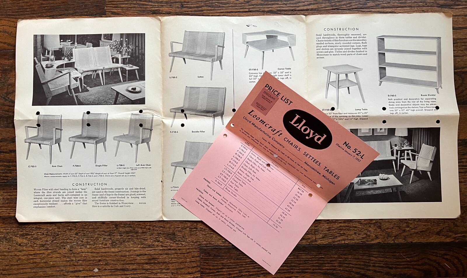 Two 1952 LLOYD Furniture Catalog Mailers LOOM CRAFT & HEYWOOD WAKEFIELD