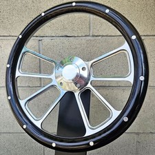 14" Billet 4 Spoke Steering Wheel Dark Pine Wood Rivets w/ Horn