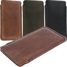 SLIM POUCH HAND-SEWN OF COWHIDE IN CRAFTER STYLE SLEEVE CASE COVER FOR PHONES