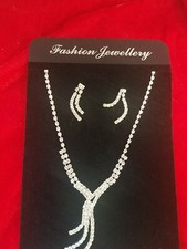 Wedding Jewellery Silver Crystal Necklace Earrings Set