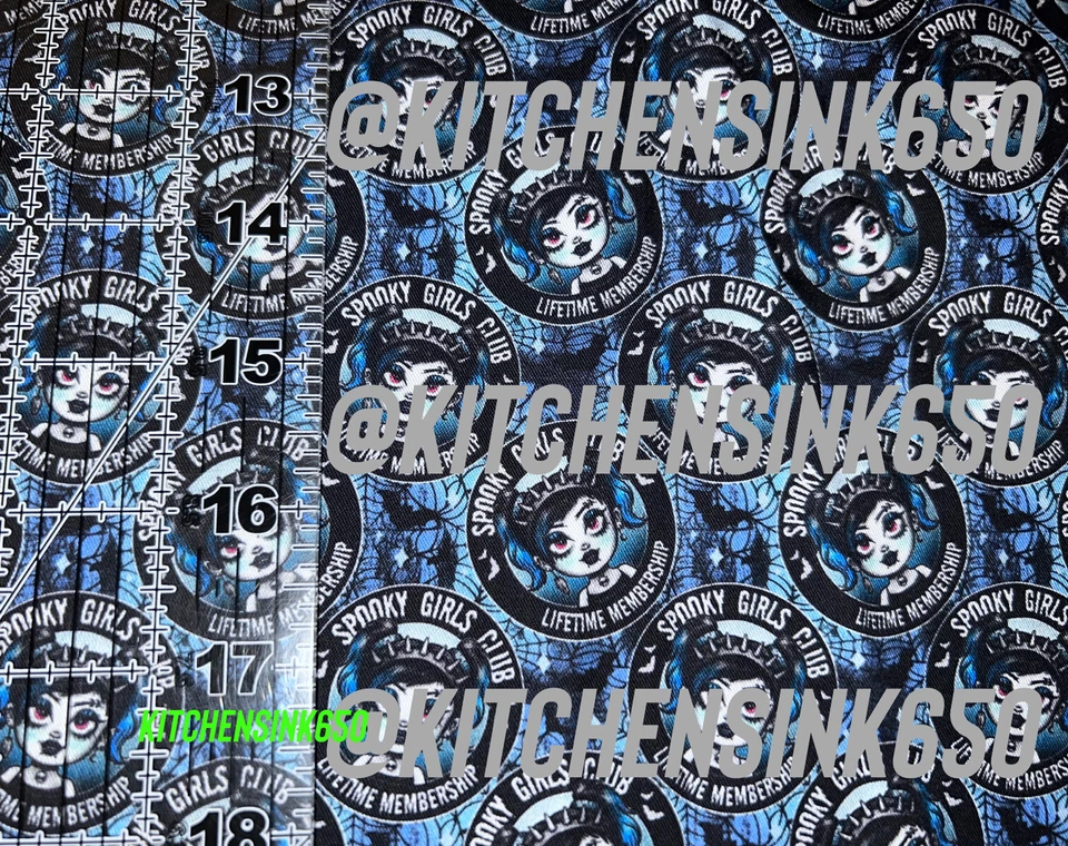 "Tela 100 % algodón personalizada Spooky Girls Club 1/4 yarda 11,5x56"" LIQUIDANTE" Foto 2 de 2
