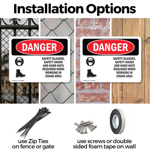 (2 Pack) Safety Glasses Safety Shoes And Hard Hats OSHA Danger Sign Decal Metal - Picture 3 of 23
