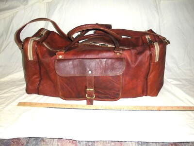 Vintage 23 Inch FIRU Handmade Leather Overnight Carry On Travel Bag EUC
