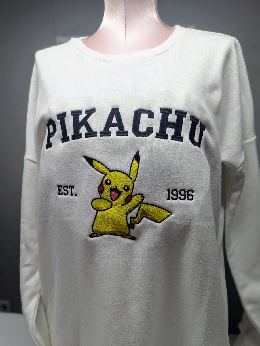 Embroidered Pokemon Sweater Crew TIKTOK PIKACHU 1996 ADULT XL WOMENS  CUT