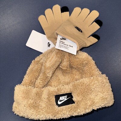 Nike Unisex Youth Beanie and Gloves 2 Piece Set, HEMP, Tan Sz 8/20 Outerwear NWT