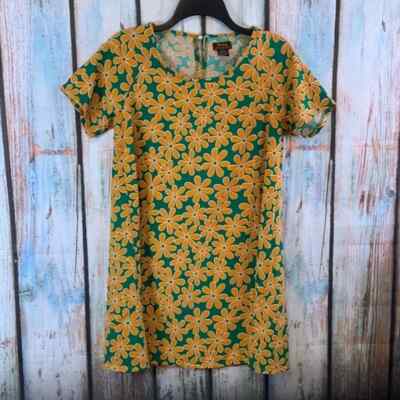 Vintage Rising International Green & Orange Flower Power Retro Mod Dress Size S
