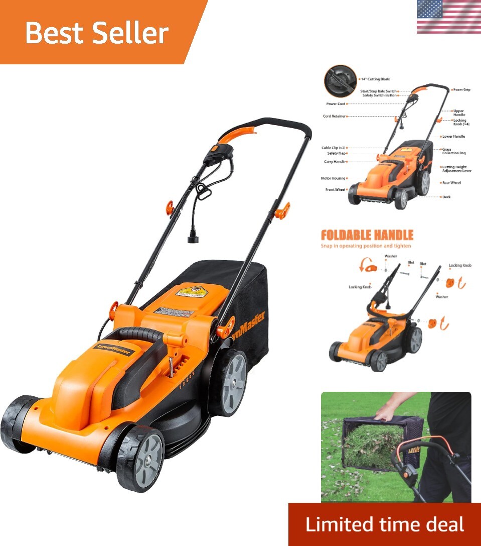 15-Inch 11AMP Electric Corded Lawn Mower for Easy Yard Work