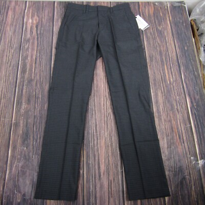 Perry Ellis NEW NWT Mens Slim-Fit Stretch Dress Pant Charcoal Check 30x32 Golf