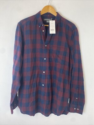 French Connection Mens 100% Cotton Check Shirt Maroon Navy UK Large BNWT B55