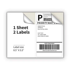 Shipping Labels Half Sheet 8.5x5.5 White Self Adhesive Laser Inkjet 200pcs 2 Per