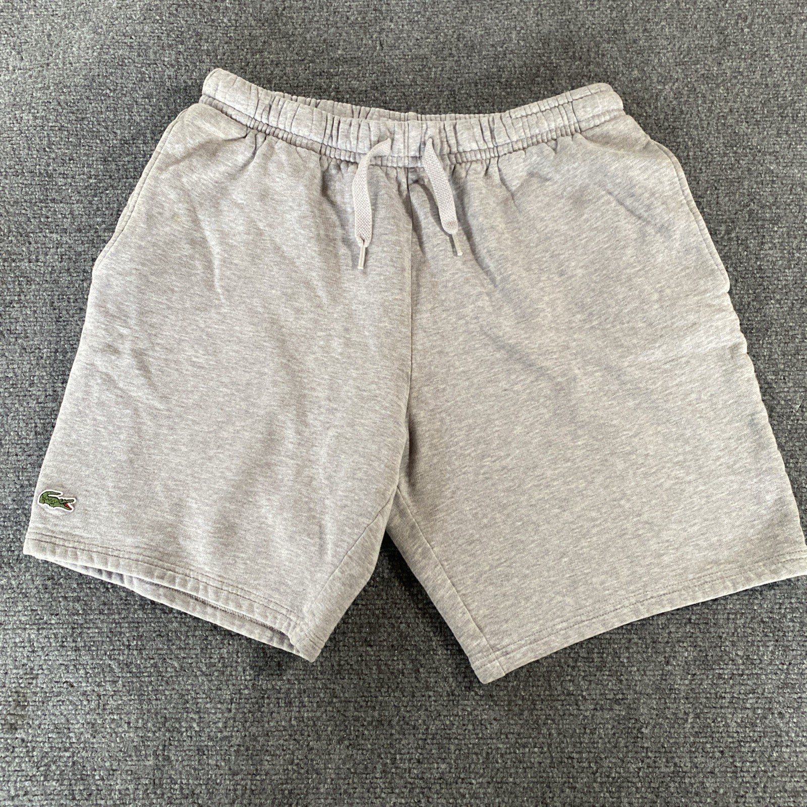 Lacoste Men’s Gray Cotton Fleece Sweat Shorts Drawstring Logo Pockets Size Large