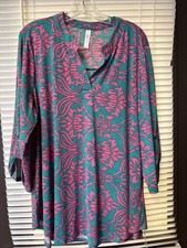 Dear Scarlett vibrant pink floral tunic Women’s Top Flowy Tropical XL