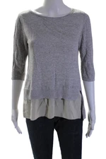 Eileen Fisher Womens Cotton Long Sleeve Layered Pullover Sweater Gray Size PM