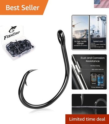 25pcs Circle Hooks Saltwater, in-Line 5X Strong Fishing Hooks for Saltwater &...